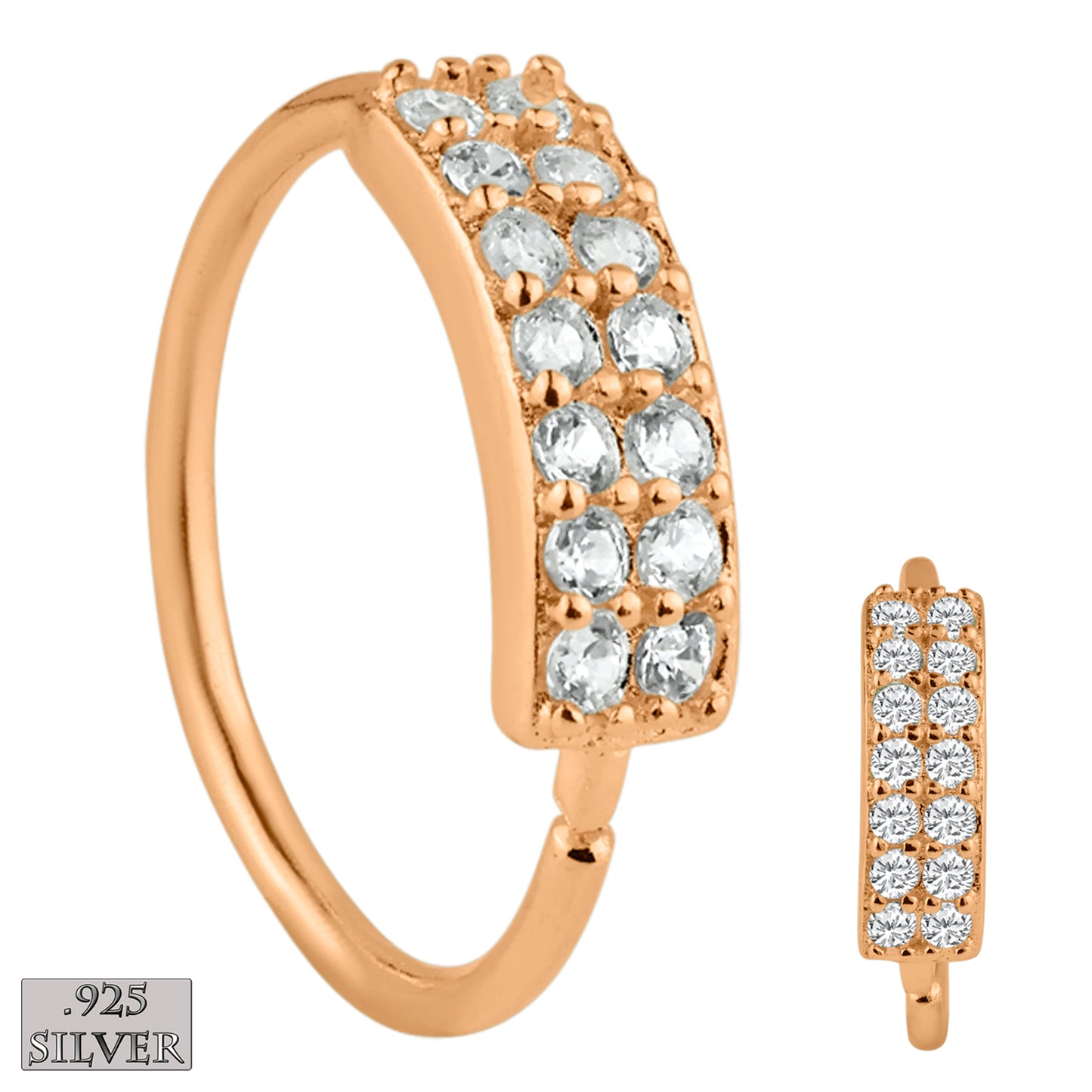 925 Sterling Silver Hoop Earrings, Double Layer CZ Prong Set Piercings, 22g Thickness, Statement Jewelry, Sexy Jewelz, Los Angeles