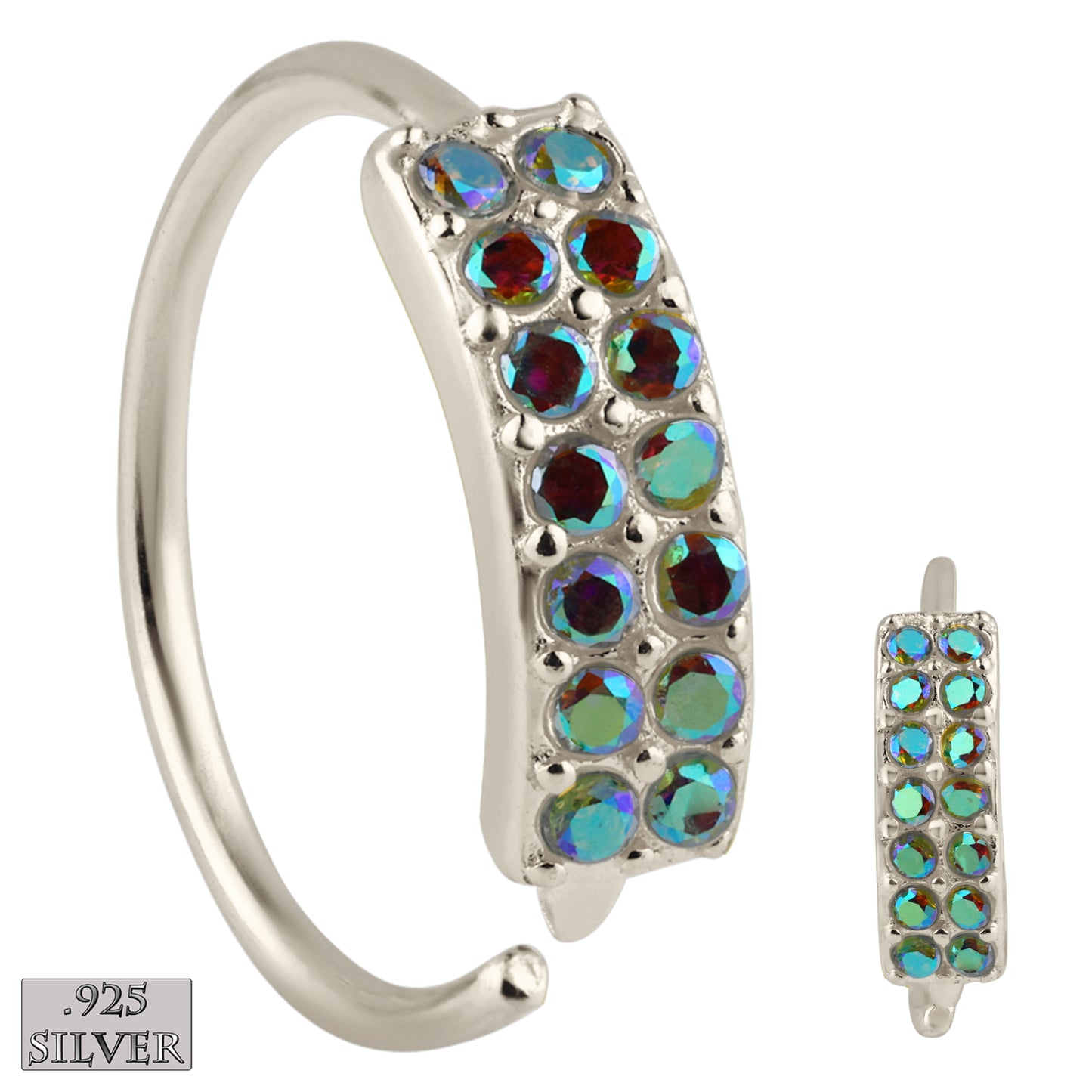 925 Sterling Silver Hoop Earrings, Double Layer CZ Prong Set Piercings, 22g Thickness, Statement Jewelry, Sexy Jewelz, Los Angeles