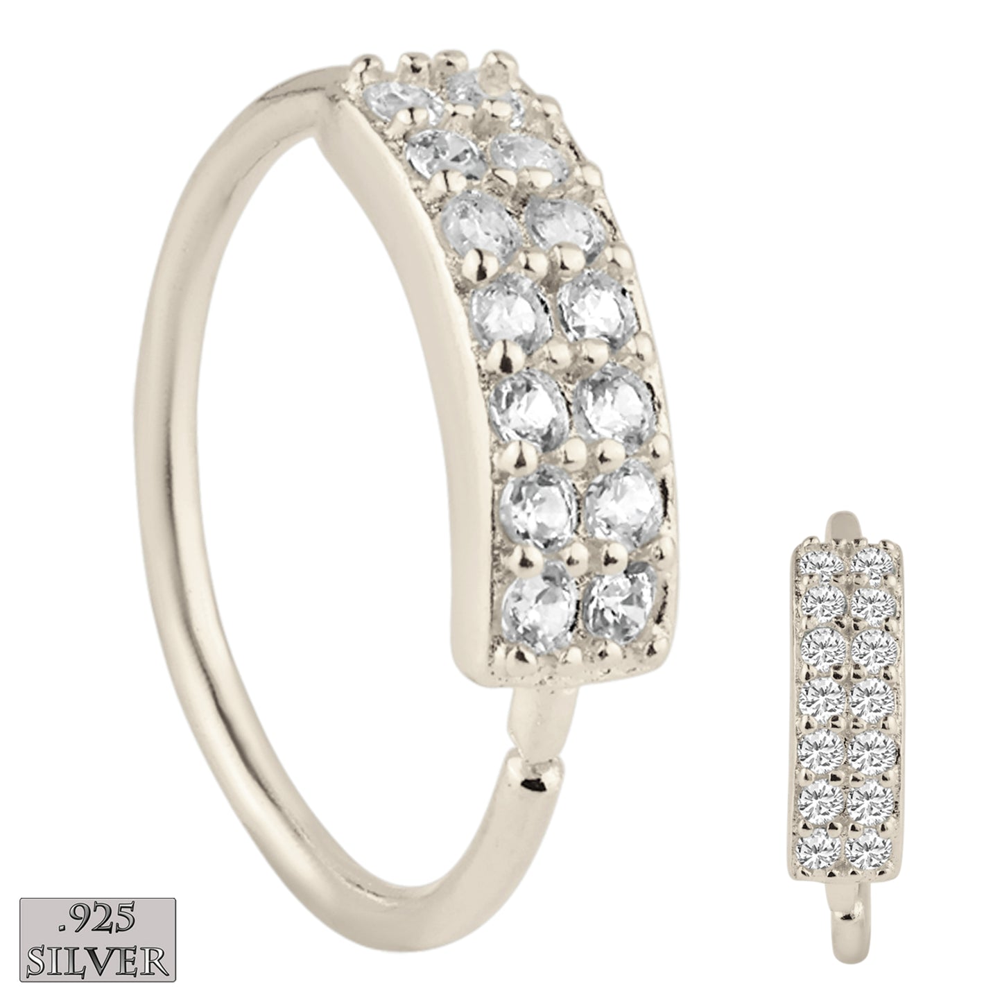 925 Sterling Silver Hoop Earrings, Double Layer CZ Prong Set Piercings, 22g Thickness, Statement Jewelry, Sexy Jewelz, Los Angeles