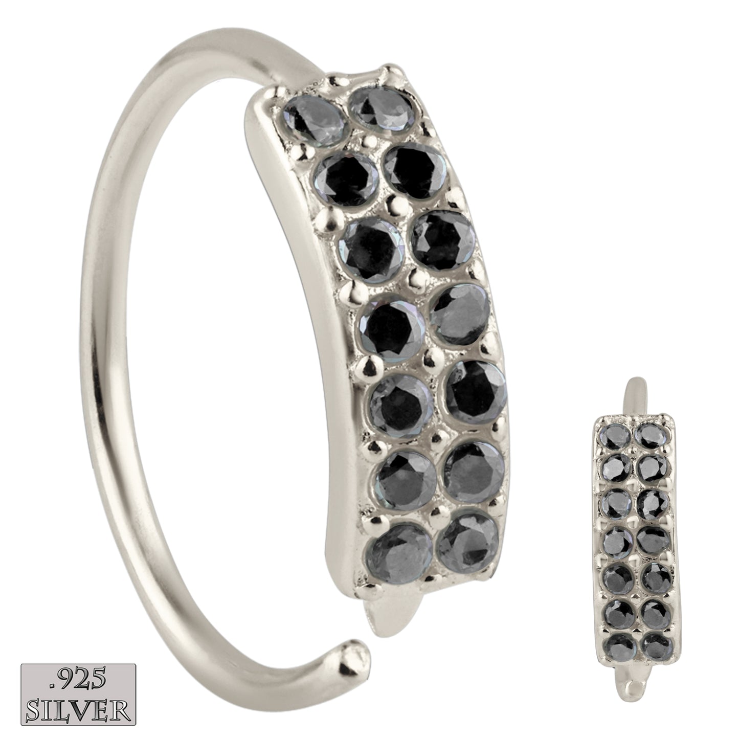 925 Sterling Silver Hoop Earrings, Double Layer CZ Prong Set Piercings, 22g Thickness, Statement Jewelry, Sexy Jewelz, Los Angeles