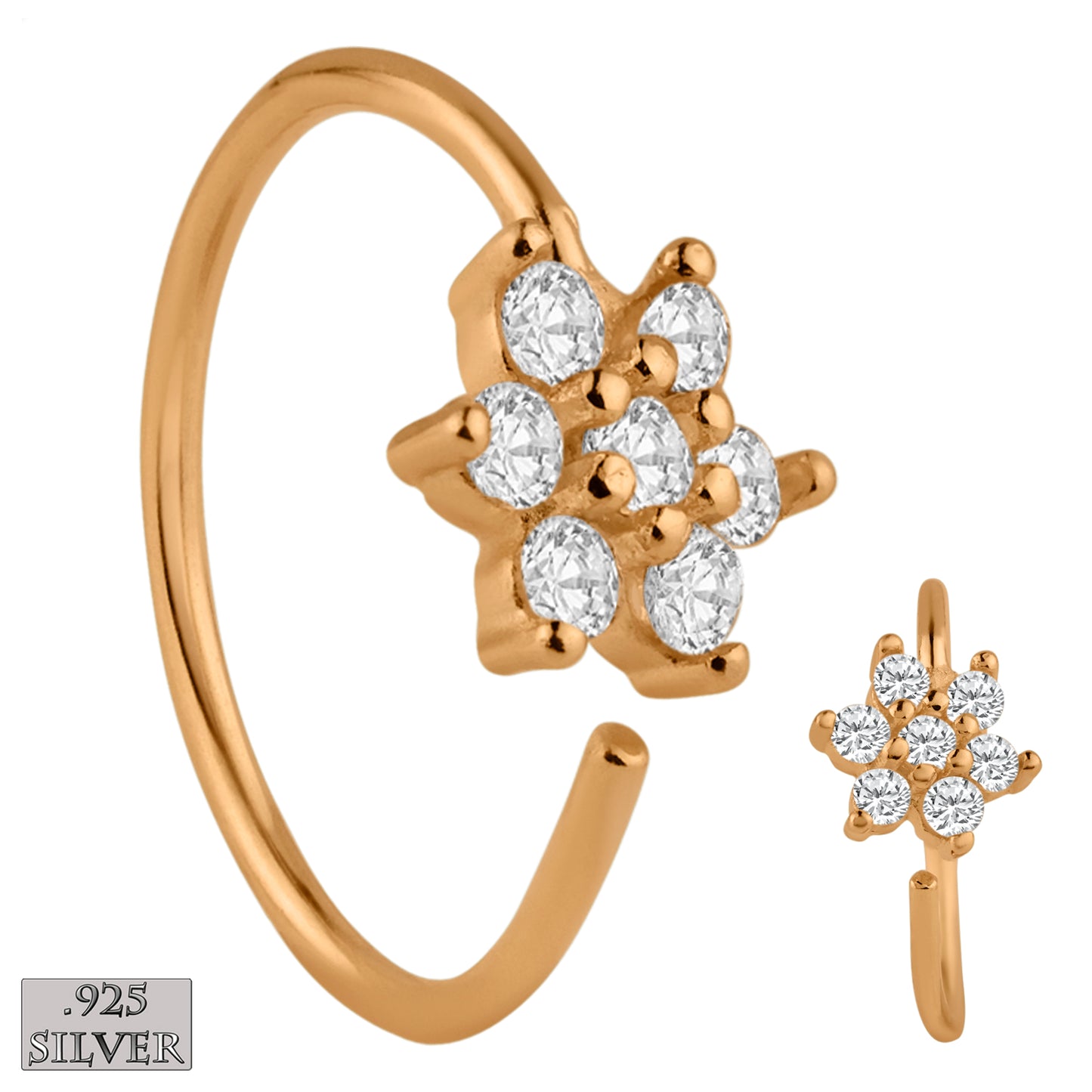 Flower Nose Hoop, 925 Silver, 22g, 8mm Wide, Handcrafted, Jewelry for Her, Gift Idea, Beautiful Floral Design, Hypoallergenic, Sexy Jewelz, Los Angeles