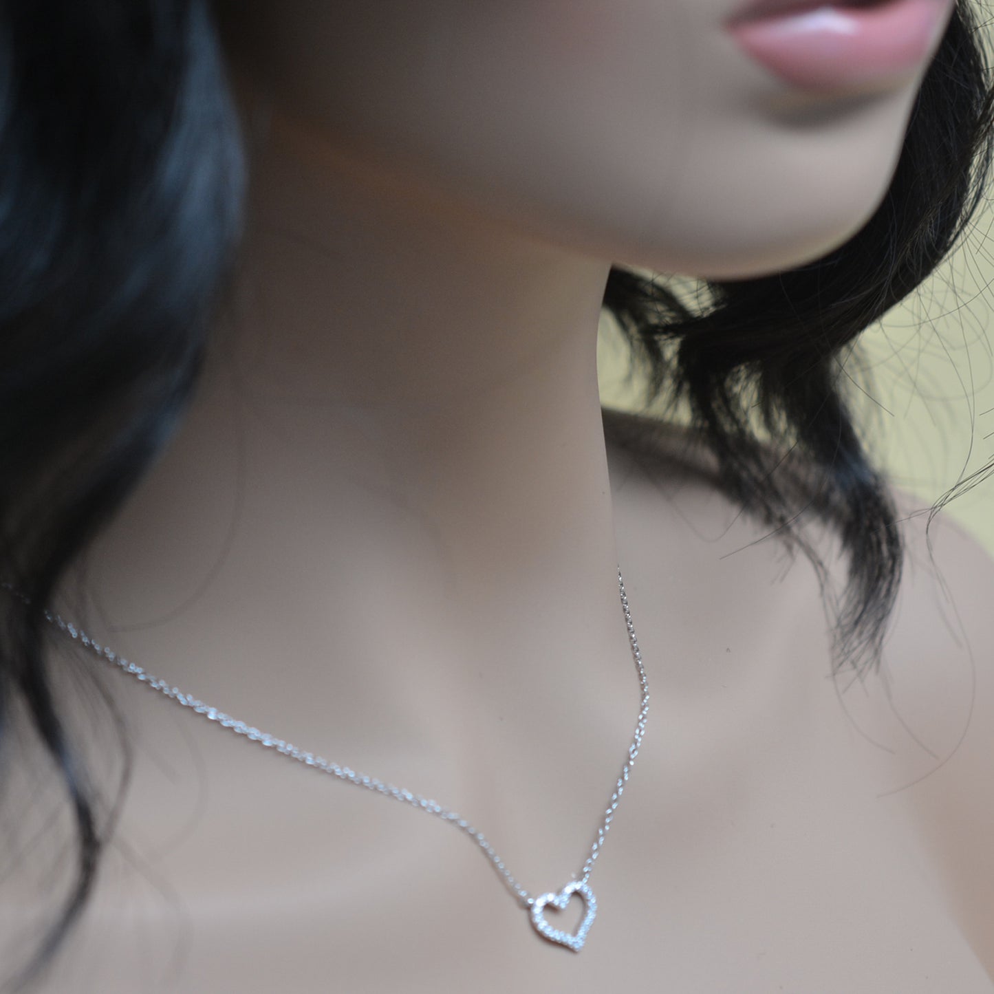 925 Sterling Silver Hollow Heart Studded with CZ Pendant Necklace
