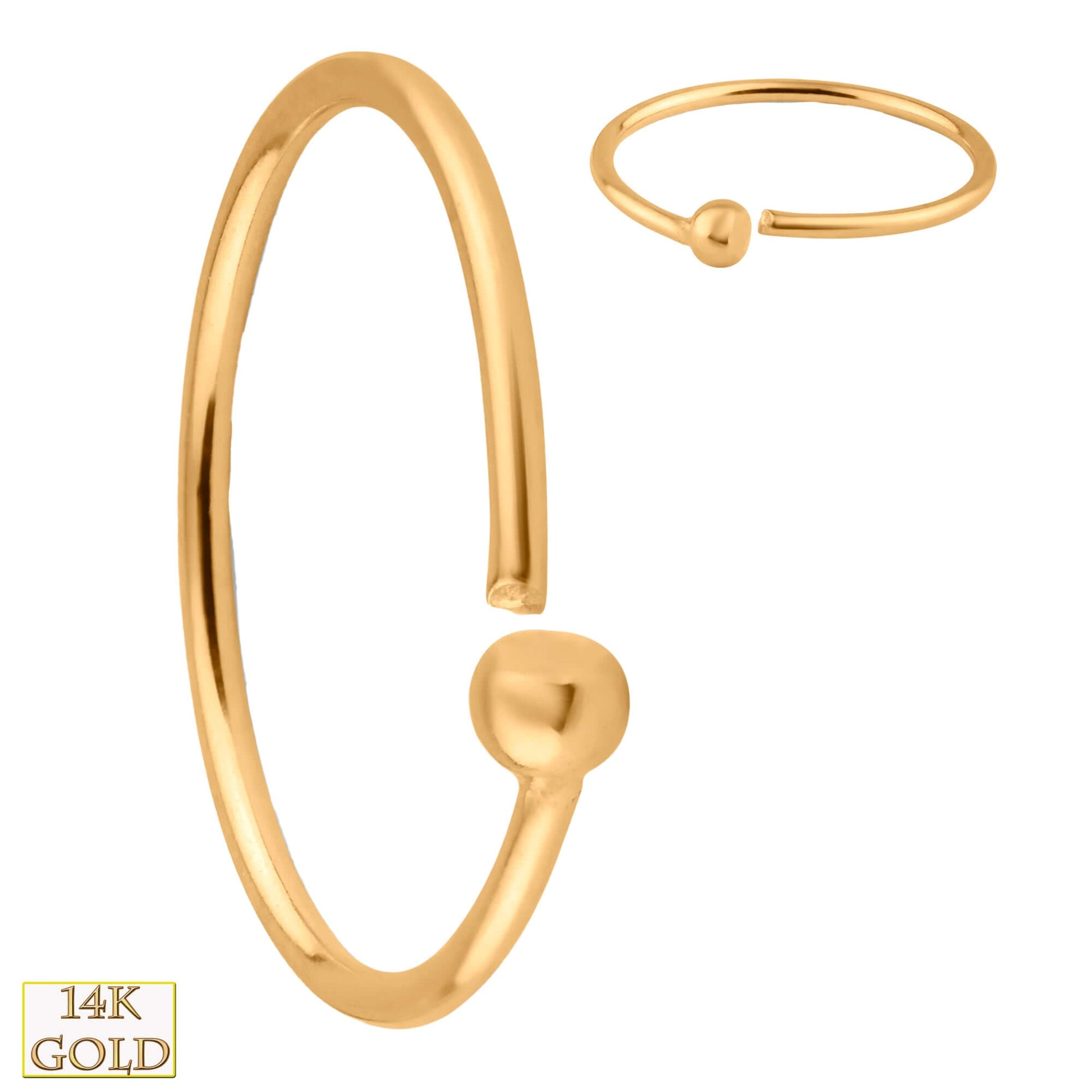 14k Solid Gold Fixed Bead Hoops Piercing, Twist to Open Earrings, Minimalist Jewelry, Sexy Jewelz, Los Angeles