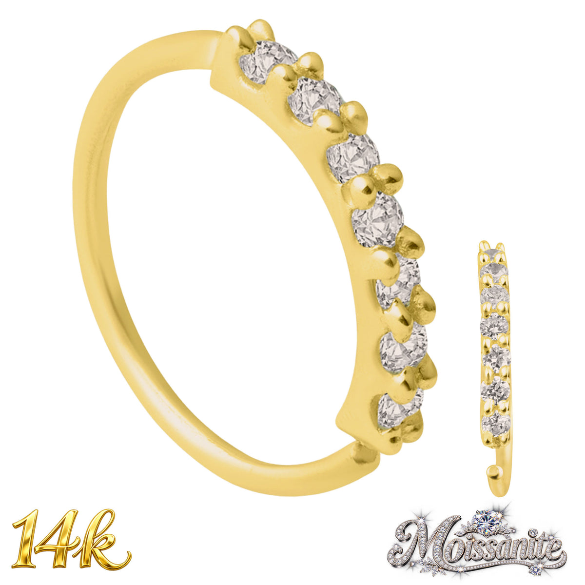 14k Yellow Gold  7 Moissanite Stone Hoop
