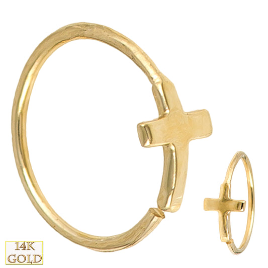 14k Solid Gold Cross Design Hoops, Piercing Twist to Open, Trendy Earrings, Statement Jewelry, Sexy Jewelz, Los Angeles