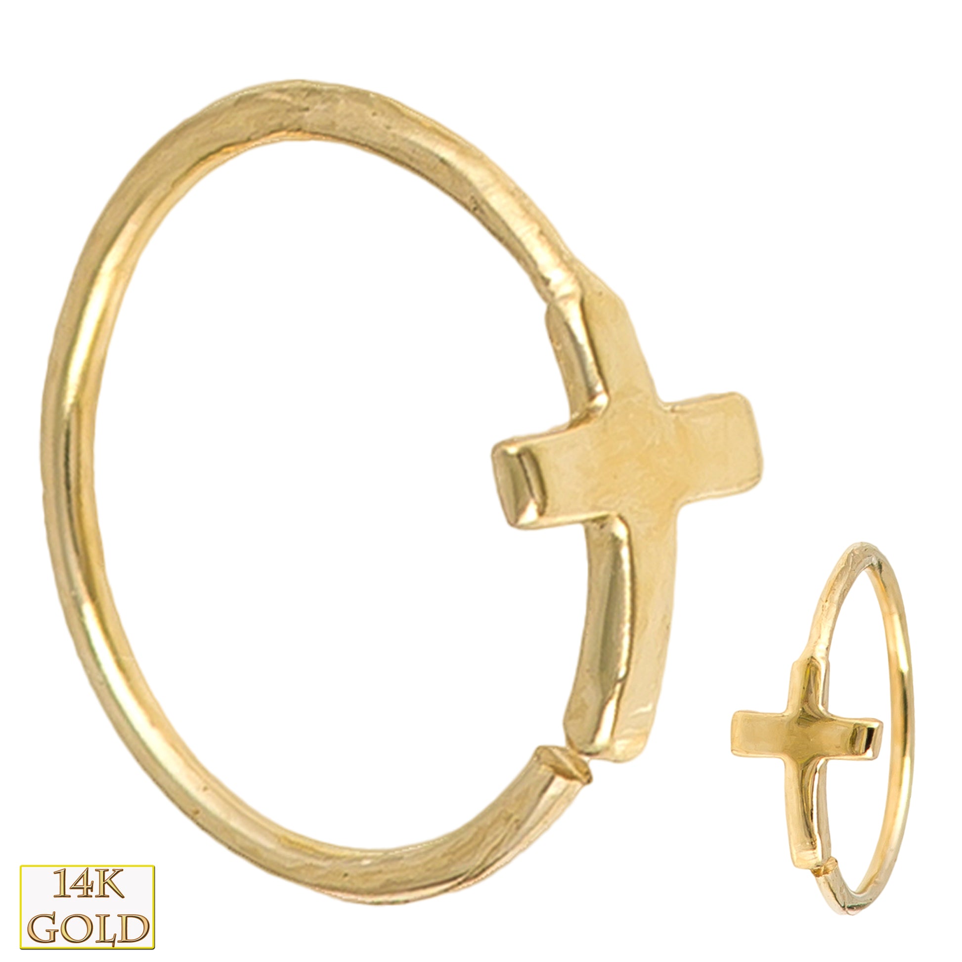 14k Solid Gold Cross Design Hoops, Piercing Twist to Open, Trendy Earrings, Statement Jewelry, Sexy Jewelz, Los Angeles