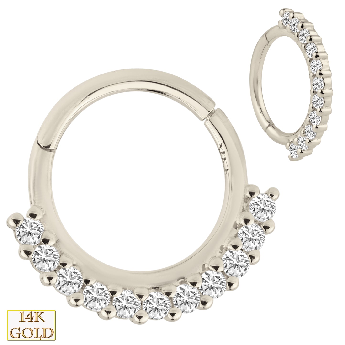 14k Solid Gold Hinged Hoop Earrings, Multi Zircon Stones, 11 Gems, Elegant Jewelry, Gift for Women | Sexy Jewelz | Los Angeles