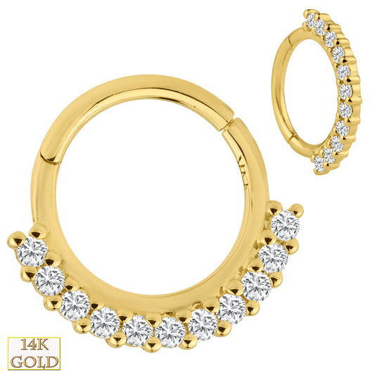 14k Solid Gold Hinged Hoop Earrings, Multi Zircon Stones, 11 Gems, Elegant Jewelry, Gift for Women | Sexy Jewelz | Los Angeles