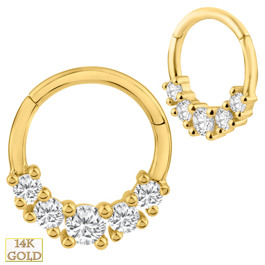 14k Gold Hinged Hoops, Multi CZ Prong Setting Earrings, Solid Gold Hoop Earrings, Sexy Jewelz, Los Angeles