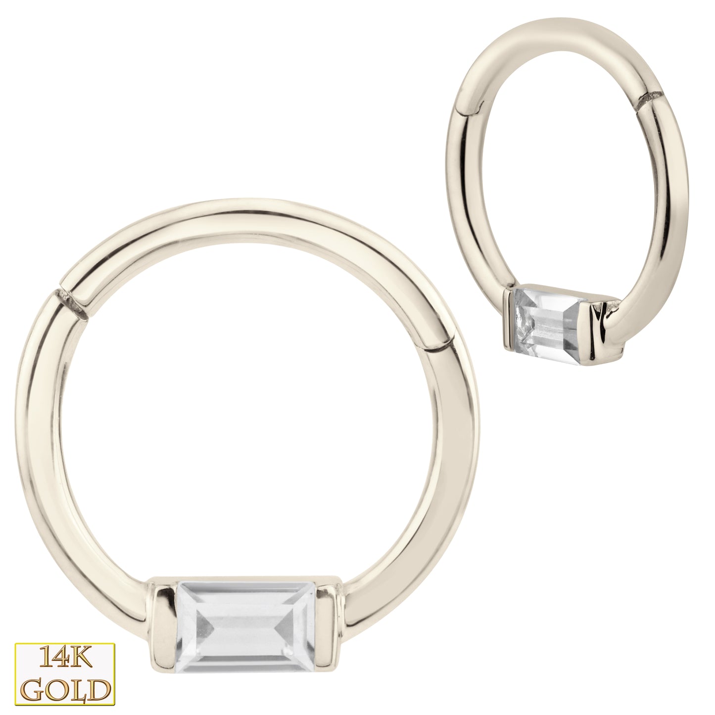  14k Solid Gold Baguette Zircon Hinged Hoop Earrings, Elegant Statement Jewelry | Sexy Jewelz | Los Angeles