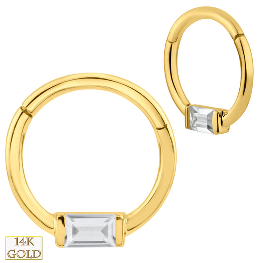  14k Solid Gold Baguette Zircon Hinged Hoop Earrings, Elegant Statement Jewelry | Sexy Jewelz | Los Angeles