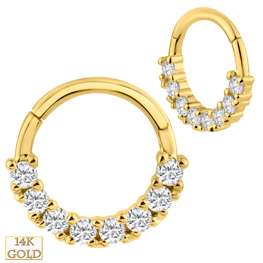 14K Solid Gold Hinged Hoop with Cubic Zirconia Stones, Round CZ Earrings, Sparkling Jewelry, Gift for Her | Sexy Jewelz | Los Angeles