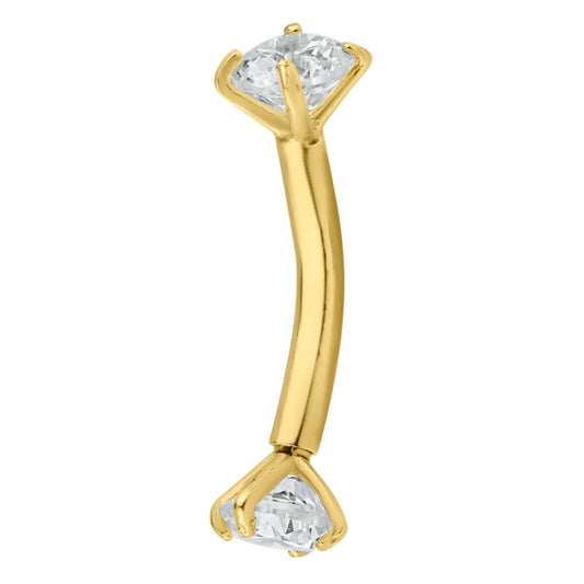 14k Solid Gold Prong Set CZ Eyebrow Barbell