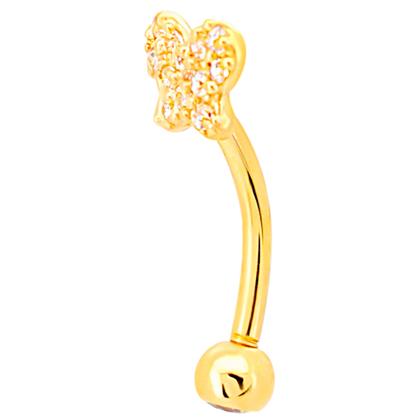 14k Yellow Gold Multi CZ Butterfly Eyebrow Barbell Externally Threaded Screw