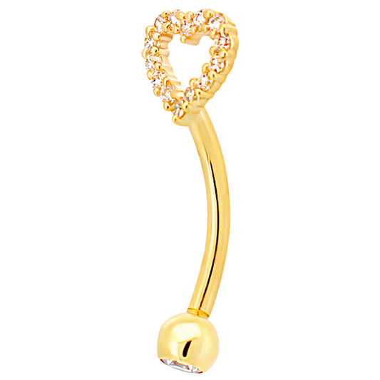 14k Yellow Gold Multi CZ Heart Hollow Eyebrow Barbell Externally Threaded Screw