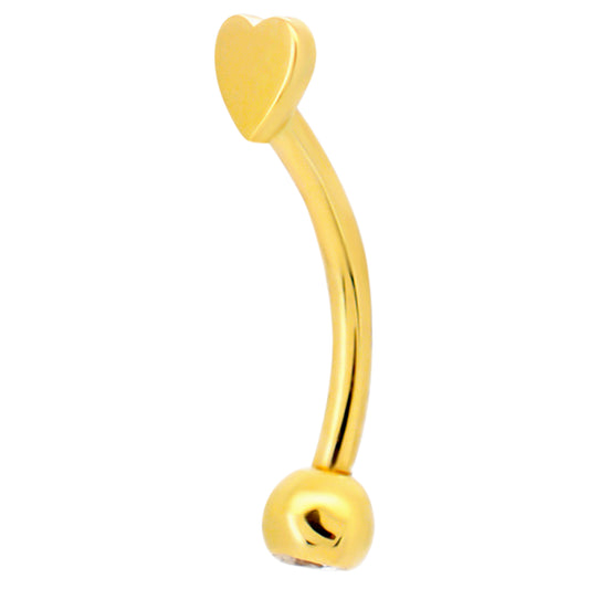 14k Yellow Gold Heart Eyebrow Barbell Externally Threaded Screw