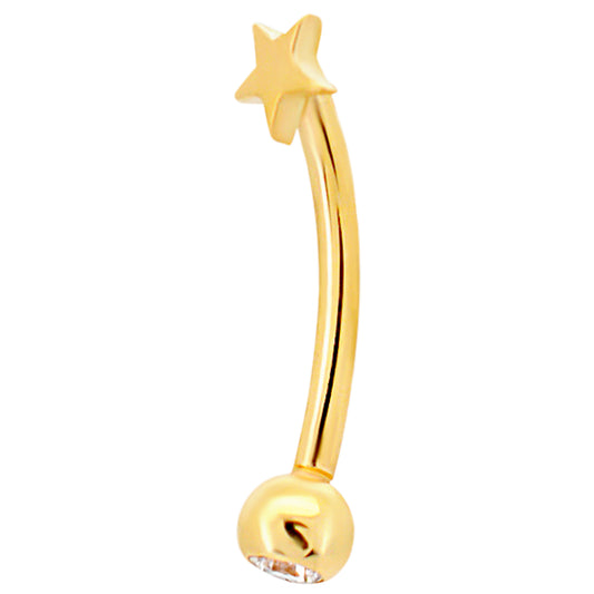 14k Yellow Gold Star Eyebrow Barbell Externally Threaded Screw