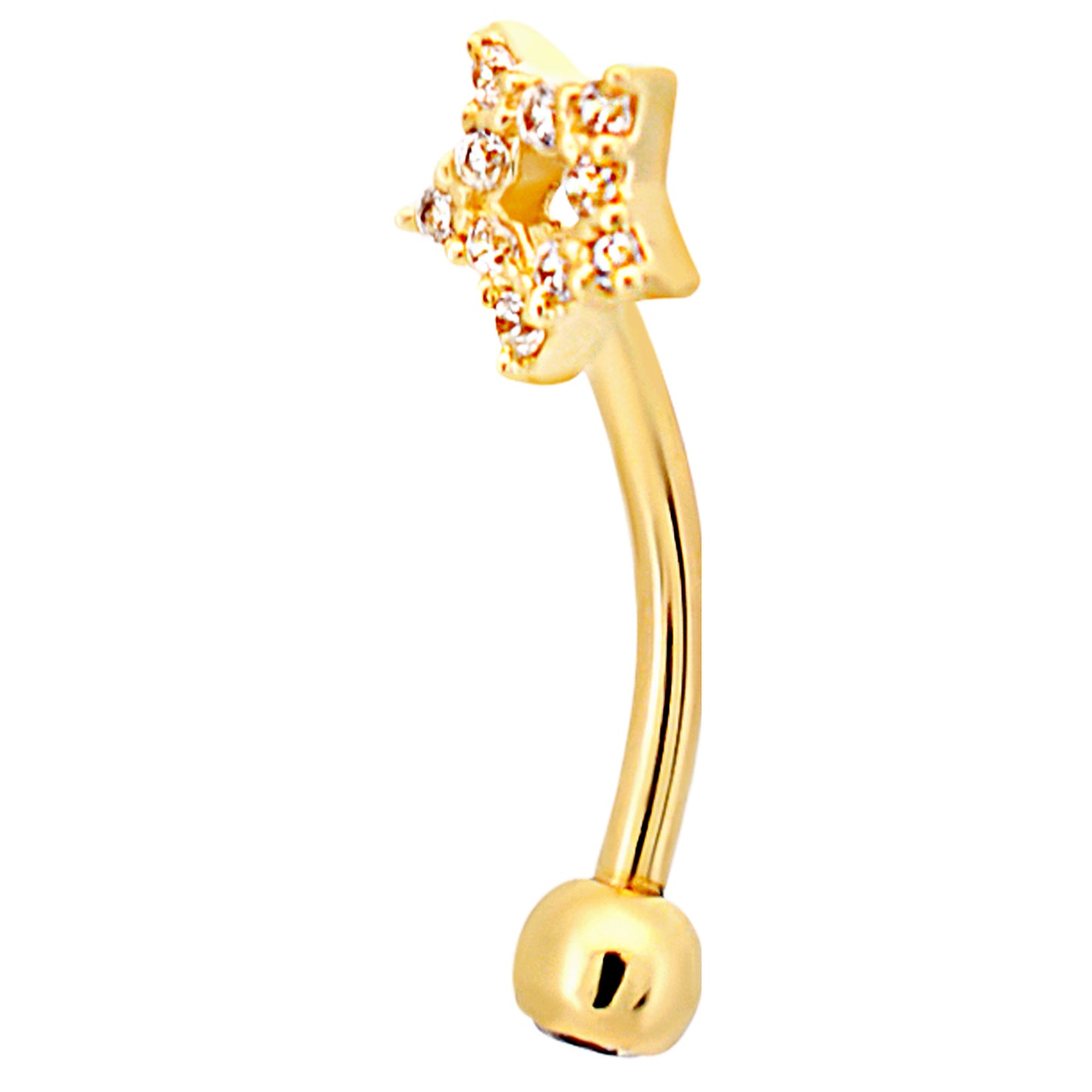 14k Yellow Gold Hollow Star with Multi CZ Eyebrow Barbell Externally Threaded Screw