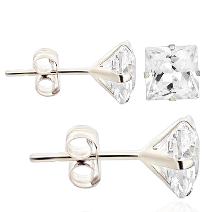 14k Gold Push Backing Stud Earrings with Square Cubic Zirconia