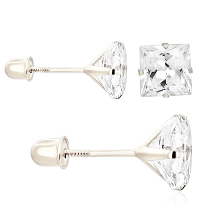 14k Gold Screw Backing Stud Earrings with Stamping Set Square Cubic Zirconia