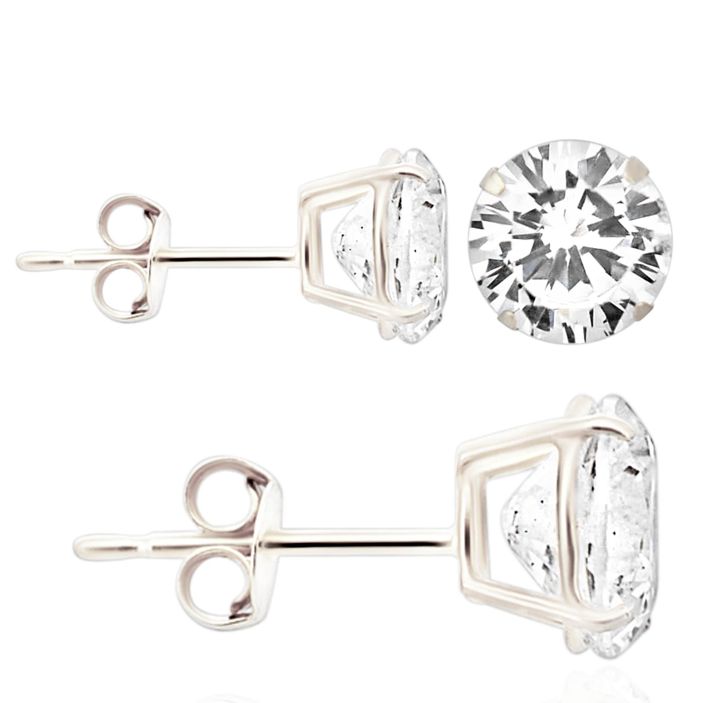 14K Solid Gold Push Back Stud Earring with Round Cubic Zirconia