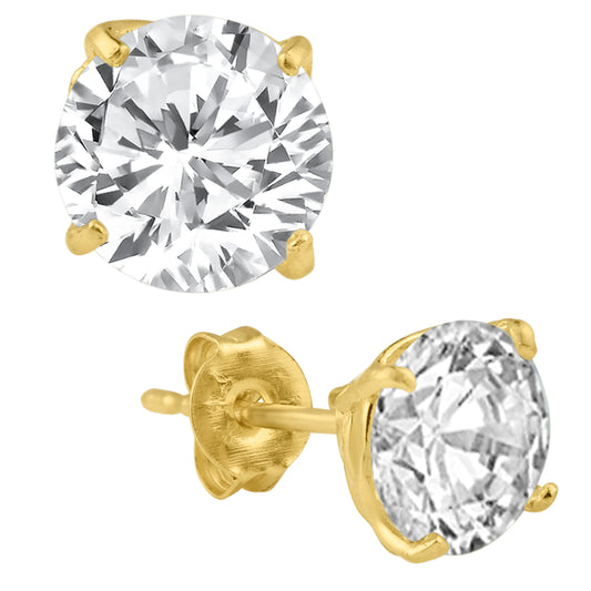 14K Solid Gold Push Back Stud Earring with Round CZ in Basket Setting