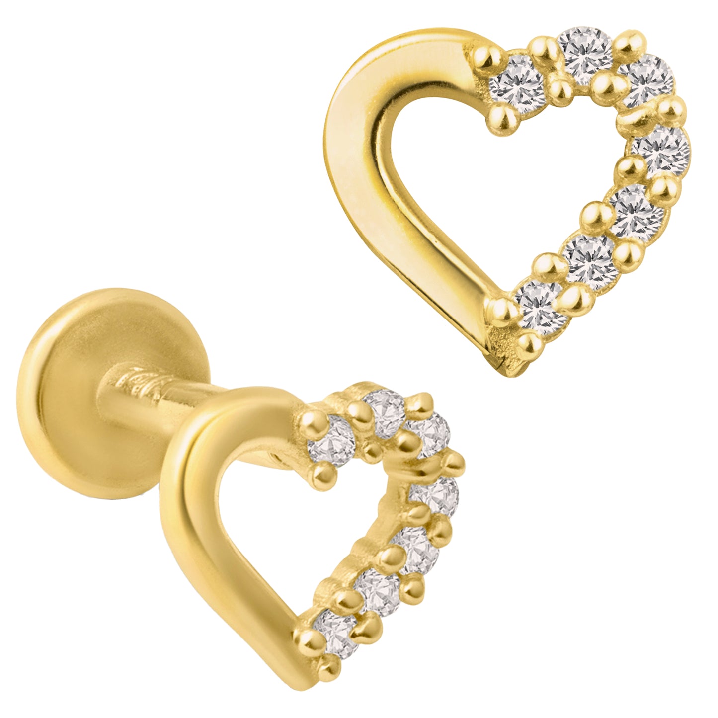 14k Yellow Gold Heart Design with Multi Zircon Half Around Labret