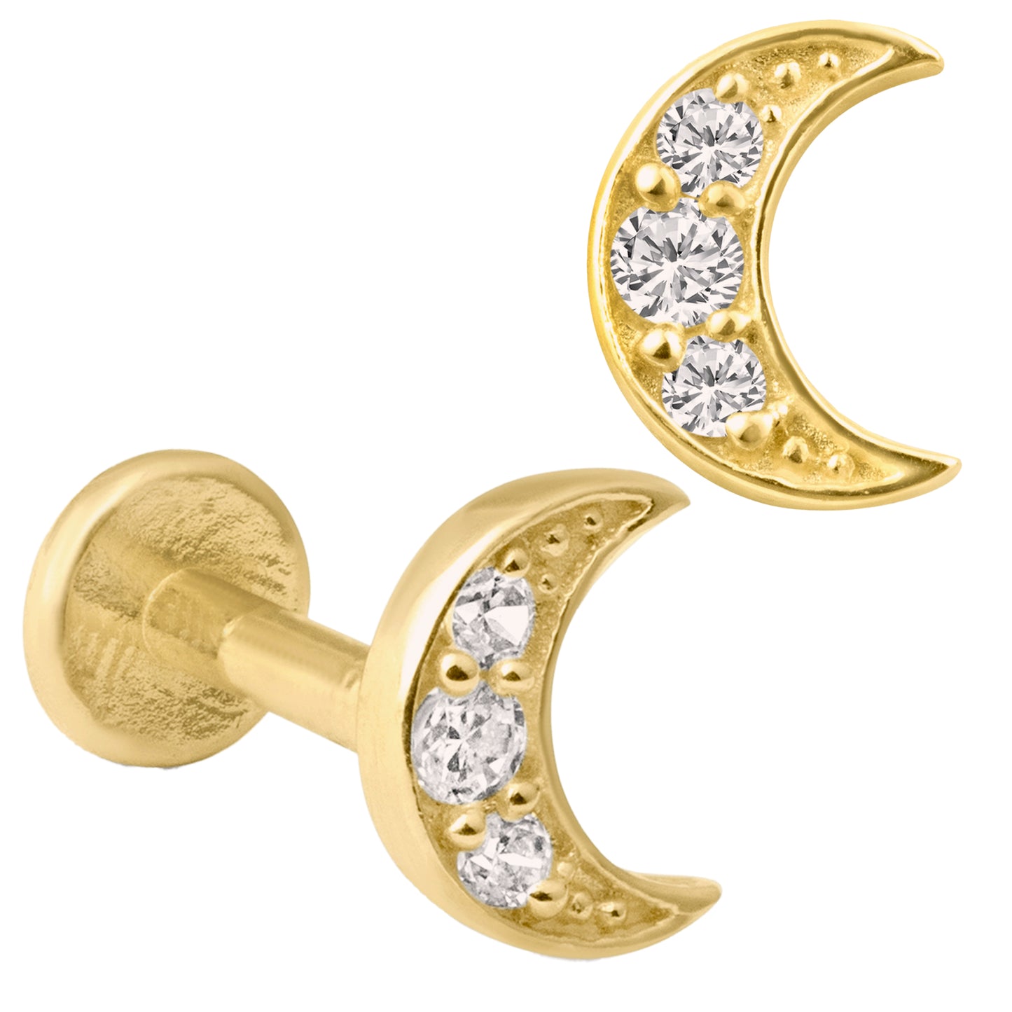 14k Yellow Gold Moon Design with Multi Zircon Labret