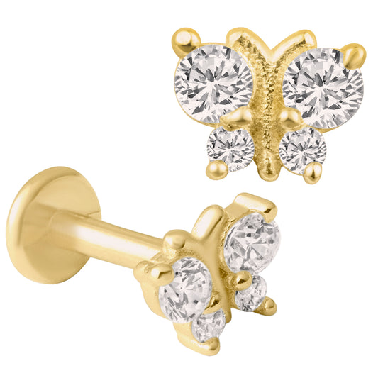 14k Yellow Gold Butterfly with Zircon Labret