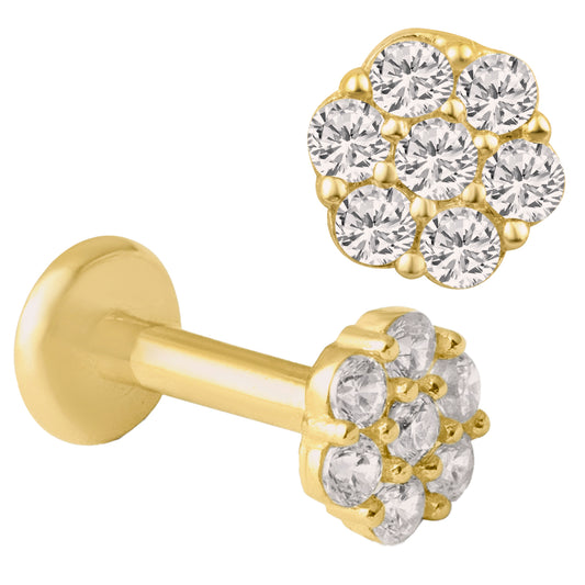 14k Yellow Gold Rounded Flower Labret with Cubic Zirconia