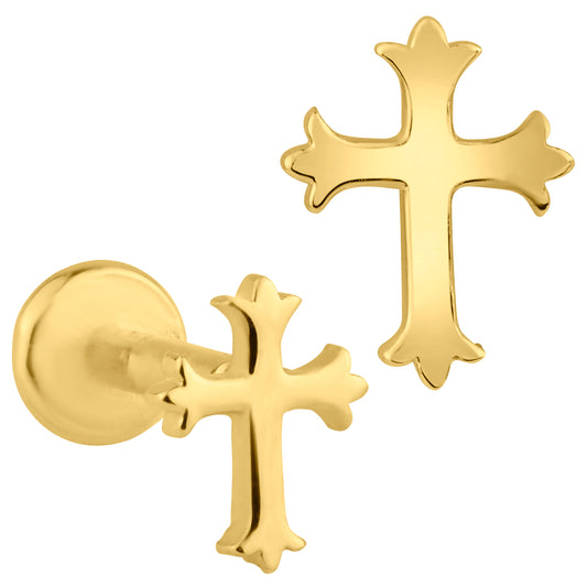 14k Solid Gold Coptic Cross Labret