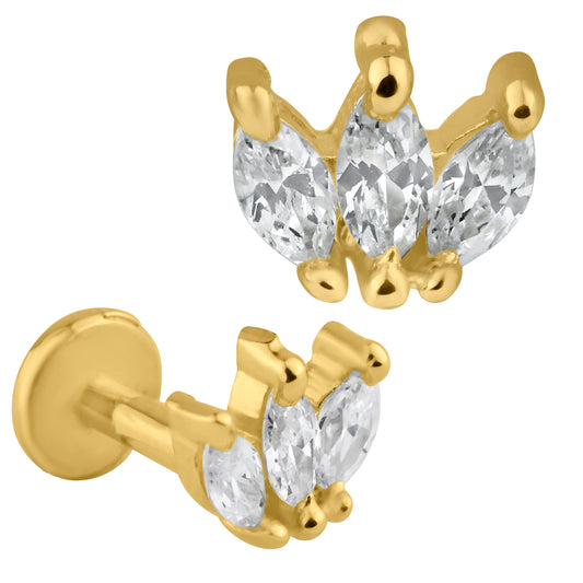 14k Yellow Gold  Three Marquise Zircon Labret