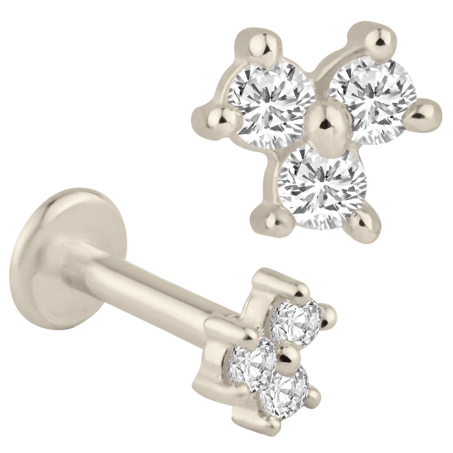 14k Yellow Gold Three Cubic Zirconia Triangle Labret