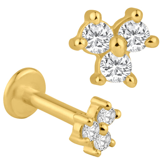 14k Yellow Gold Three Cubic Zirconia Triangle Labret