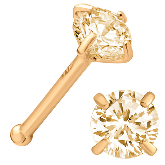 14k Rose Gold Champagne Diamond Bar Nose Bone, Prong Setting, 20g Thickness | Sexy Jewelz | Los Angeles