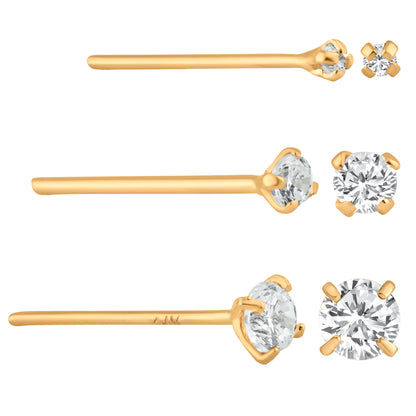 14k Solid Gold CZ Prong Setting Nose Bone, 12mm Bar Length, Unique Jewelry, Elegant Nose Ring, Sexy Jewelz, Los Angeles