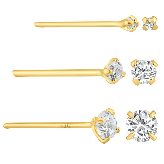 14k Solid Gold CZ Prong Setting Nose Bone, 12mm Bar Length, Unique Jewelry, Elegant Nose Ring, Sexy Jewelz, Los Angeles