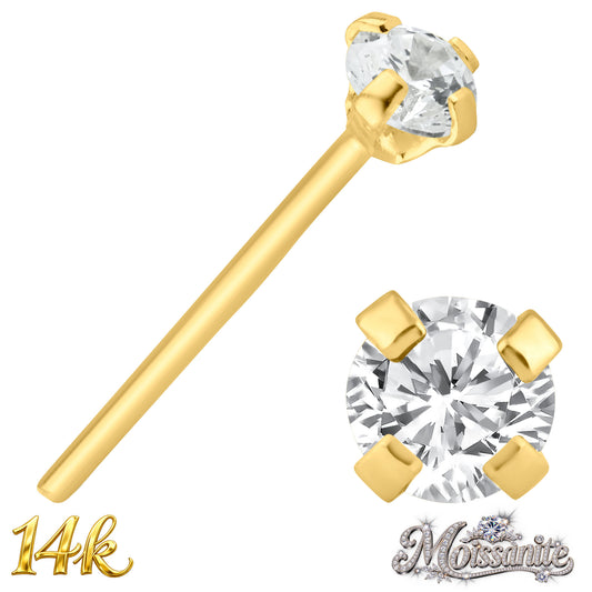 14k Yellow Gold Nose Stud with Round Moissanite Stone