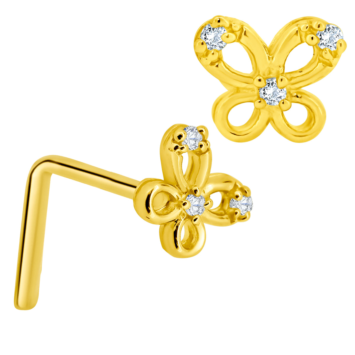 14k Gold Butterfly with Cubic Zirconia L-Shaped Nose Ring