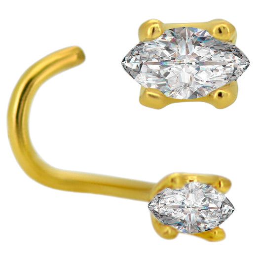 14k Yellow Gold Marquise Cubic Zirconia Nose Screw
