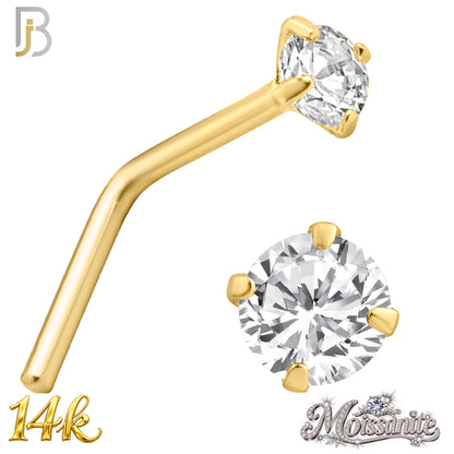 14k Solid Yellow Gold L-Shape Nose Ring with Moissanite