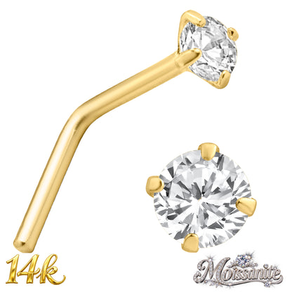 14k Solid Yellow Gold L-Shape Nose Ring with Moissanite