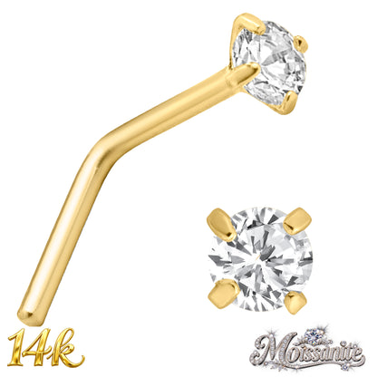 14k Solid Yellow Gold L-Shape Nose Ring with Moissanite