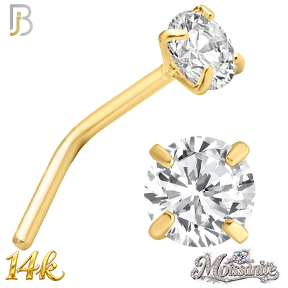 14k Solid Yellow Gold L-Shape Nose Ring with Moissanite