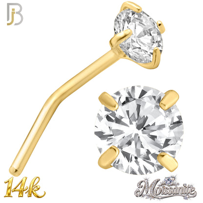 14k Solid Yellow Gold L-Shape Nose Ring with Moissanite