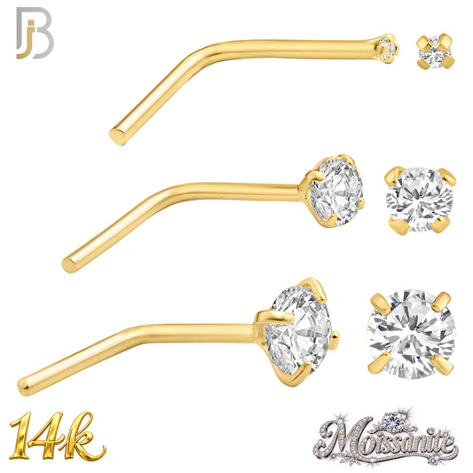 14k Solid Yellow Gold L-Shape Nose Ring with Moissanite