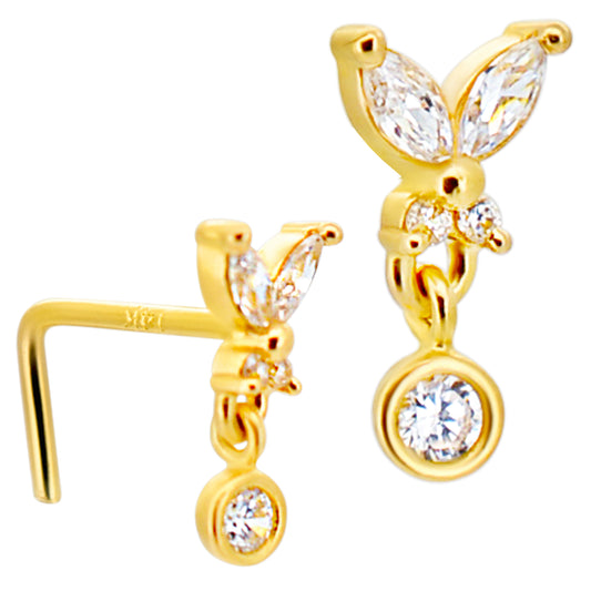 14k Yellow Gold Butterfly with Dangling Round CZ in Bezel Setting