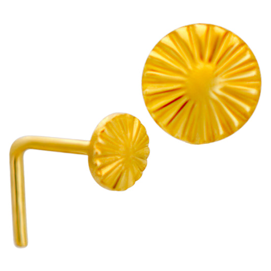 14k Yellow Gold Ridged Round Stud L-Shaped Nose Ring