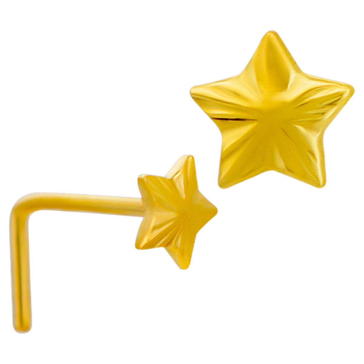 14k Yellow Gold Ridged Star Stud L-Shaped Nose Ring