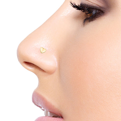 14k Solid Gold Curved Heart Nose Bone 7mm 22g Bar, Nose Stud, Nose Ring, Nose Jewelry, Solid Gold Heart Nose Piercing, Sexy Jewelz, Los Angeles